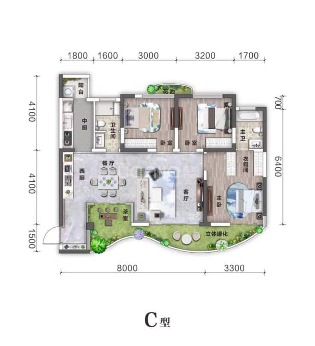 C户型 户型图