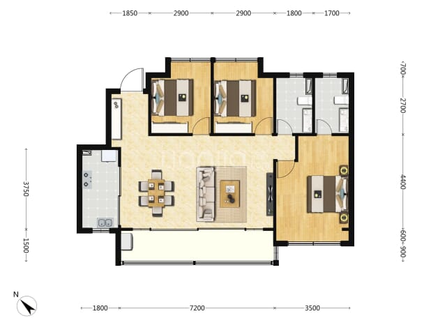 建面113㎡三室两厅两卫 户型图