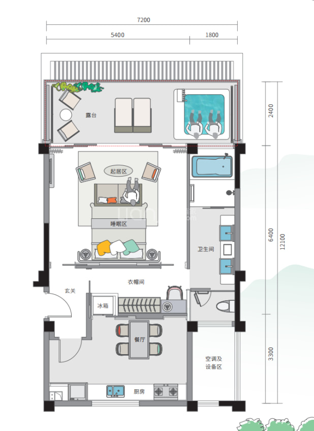 70㎡一房 户型图